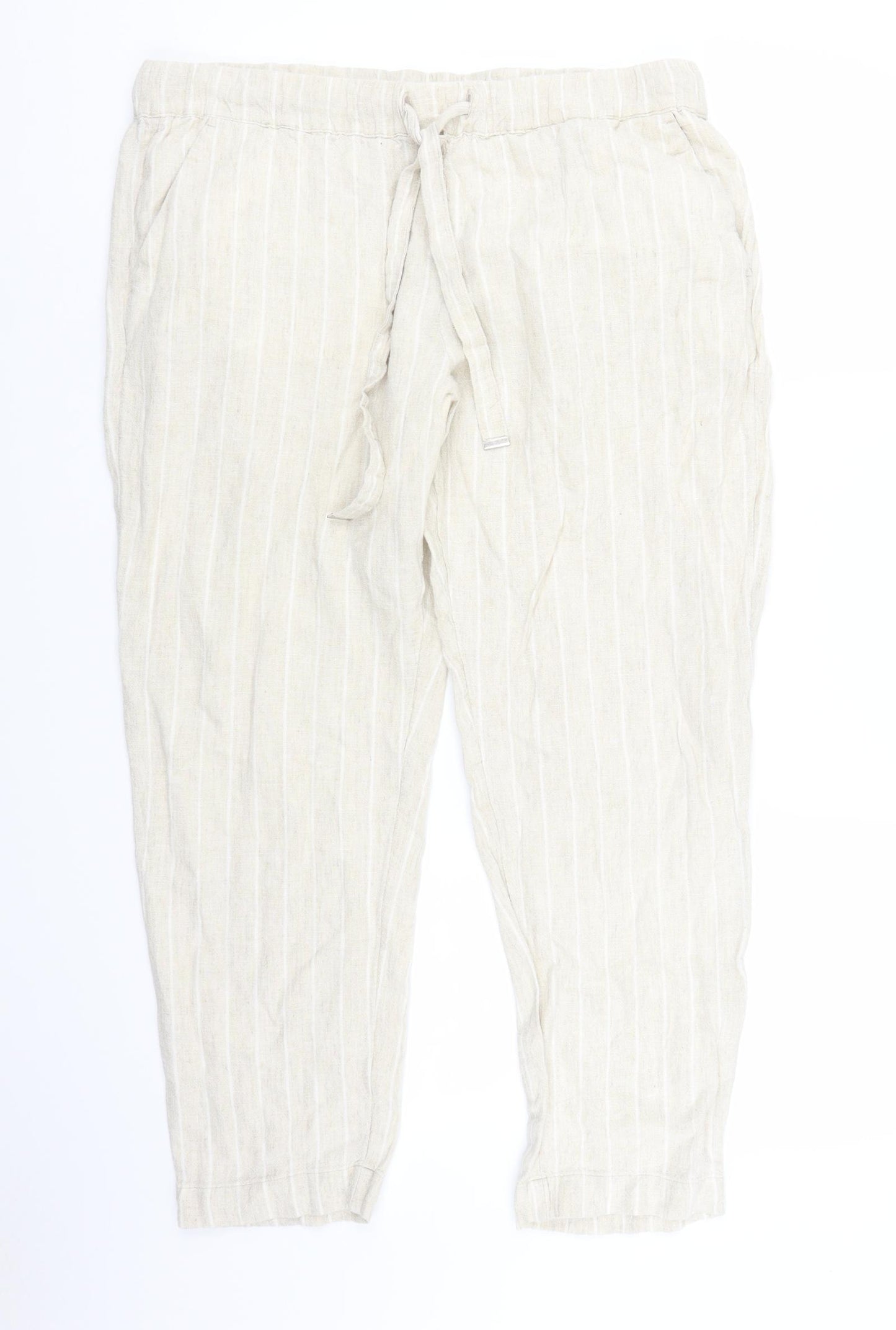 Marks and Spencer Womens Beige Striped  Trousers  Size 16 L25 in
