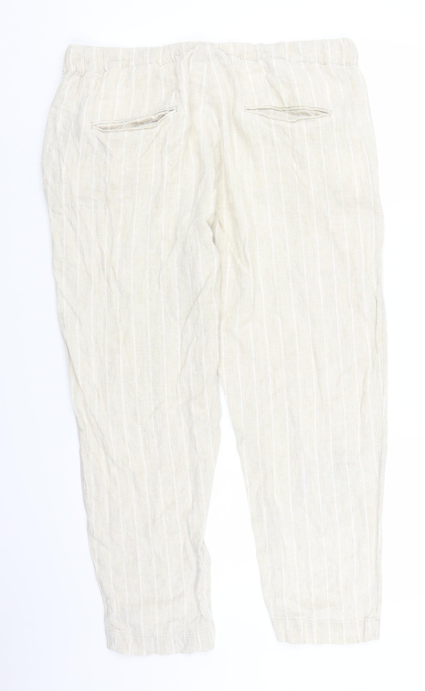 Marks and Spencer Womens Beige Striped  Trousers  Size 16 L25 in