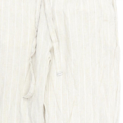 Marks and Spencer Womens Beige Striped  Trousers  Size 16 L25 in
