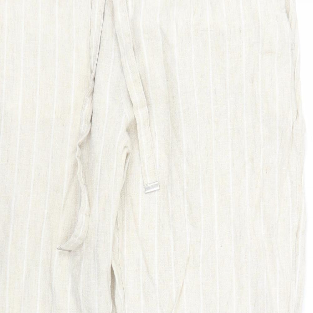 Marks and Spencer Womens Beige Striped  Trousers  Size 16 L25 in