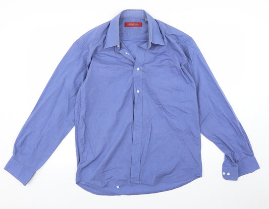 Front view of Littlewoods men’s blue dress shirt, size 15