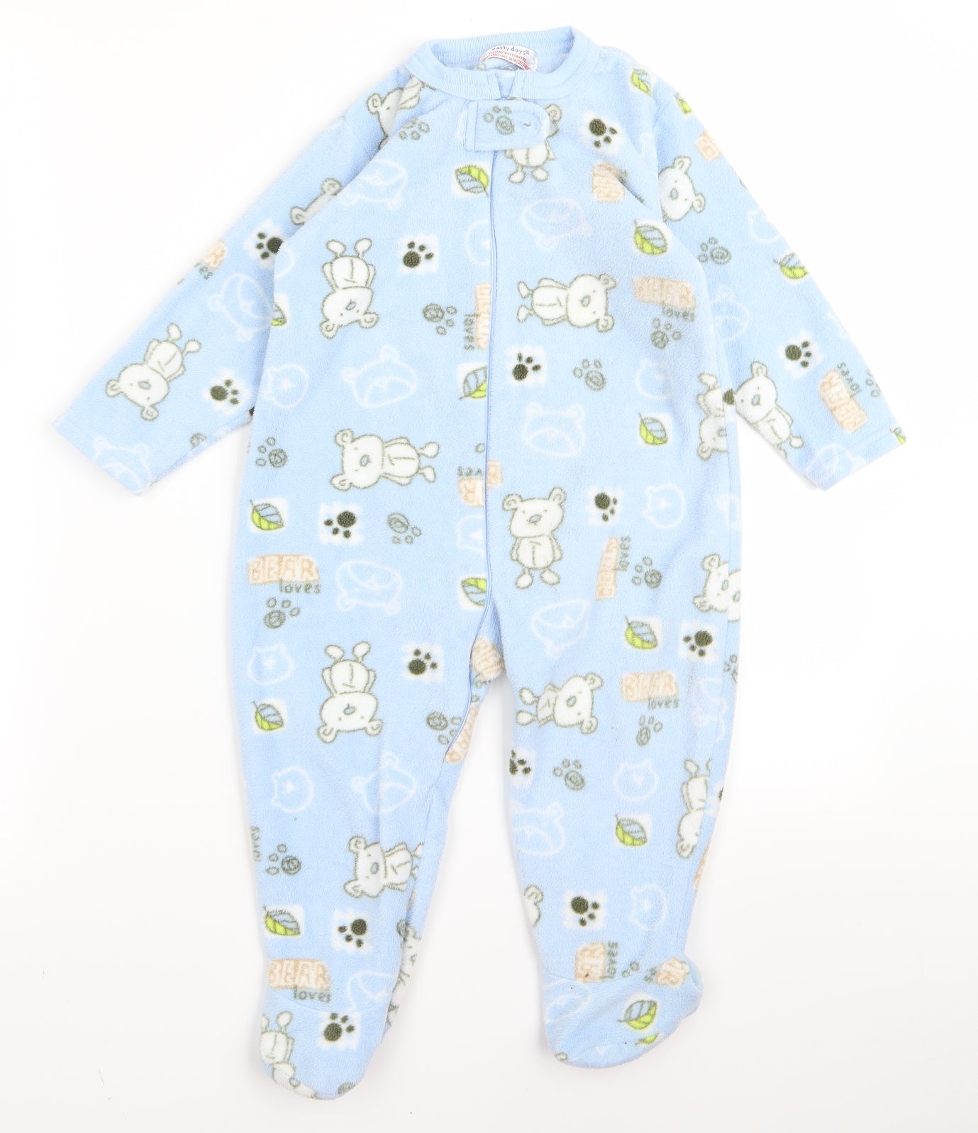 Preworn Baby Blue Animal Print  Babygrow One-Piece Size 12 Months  - bear