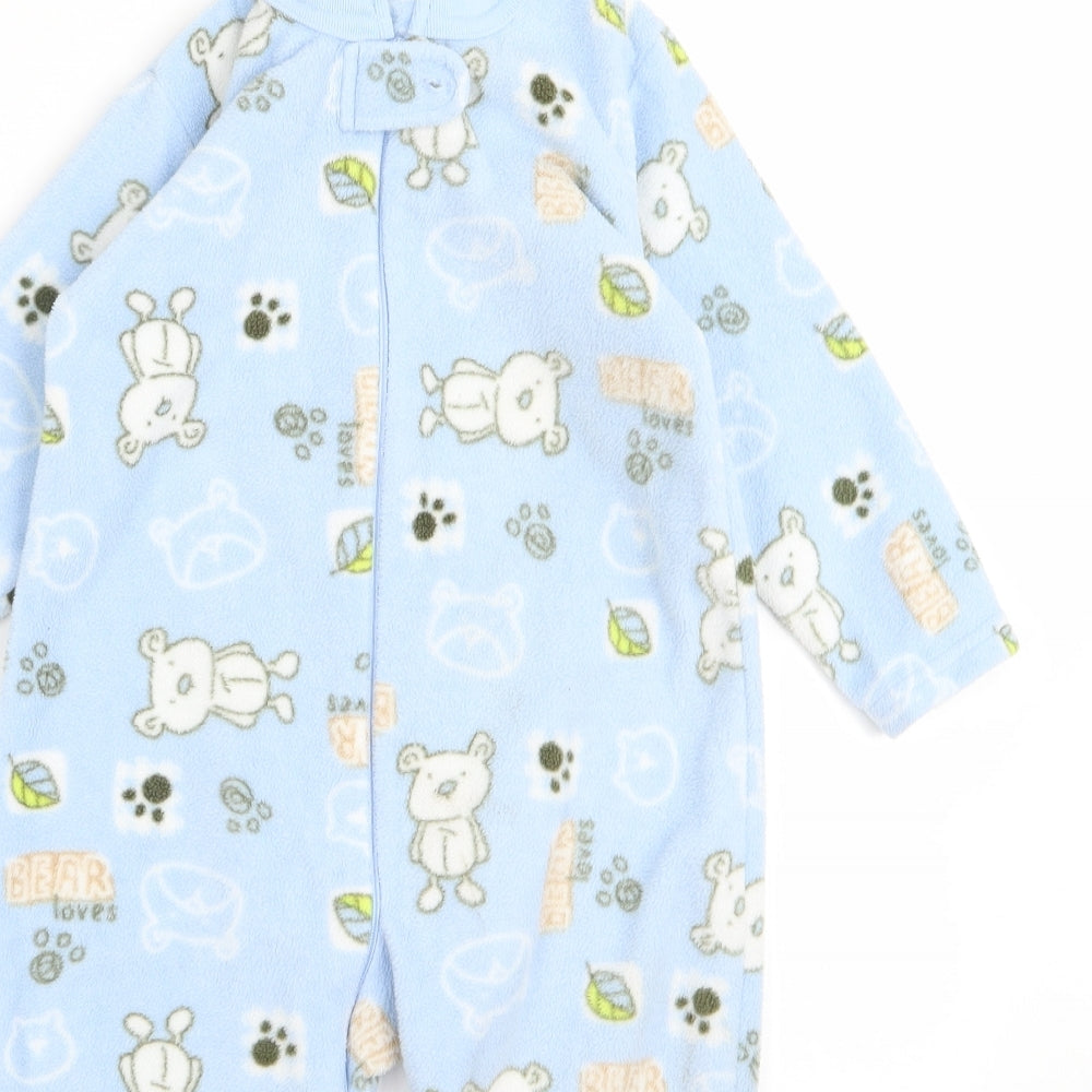 Preworn Baby Blue Animal Print  Babygrow One-Piece Size 12 Months  - bear