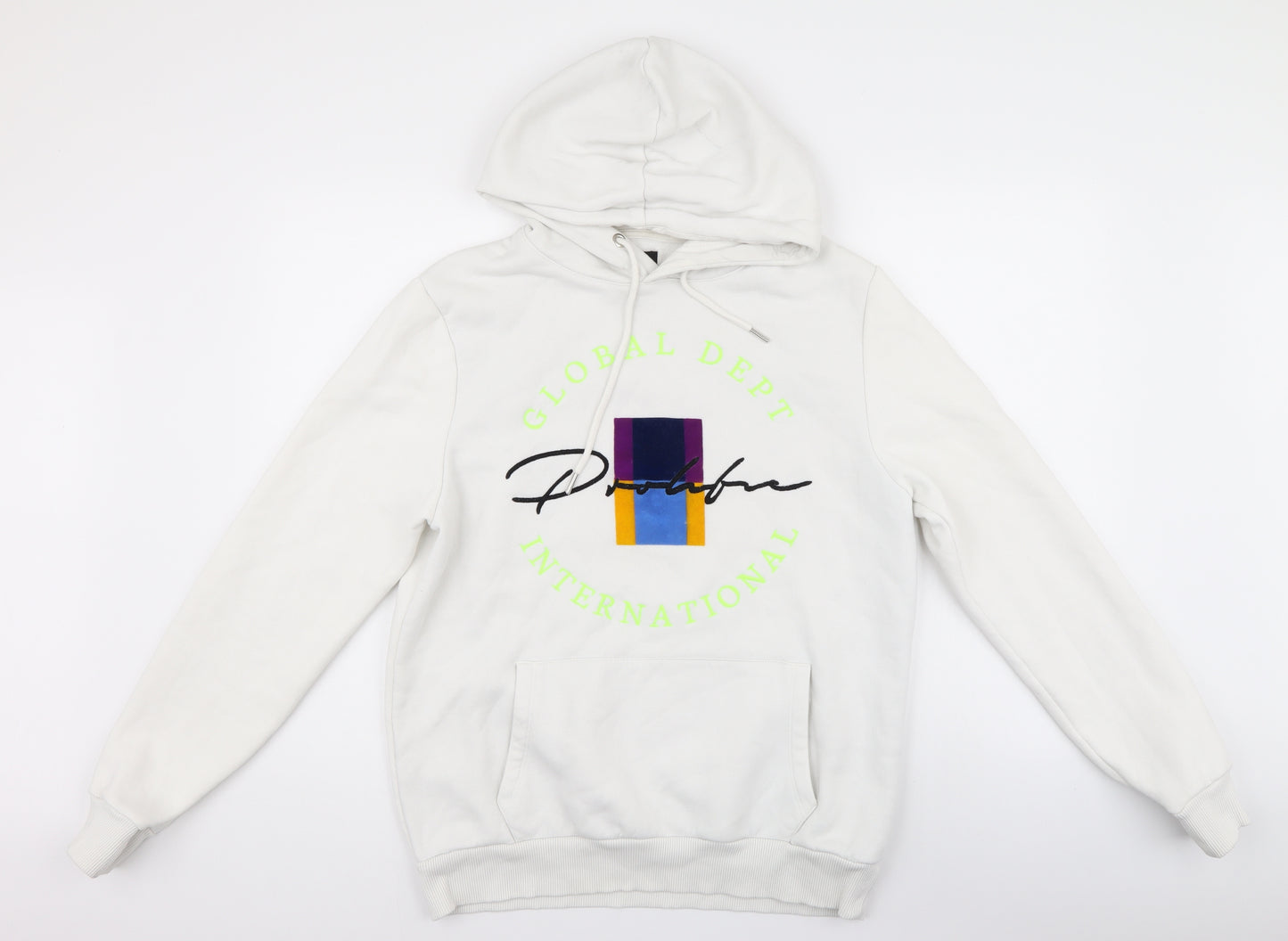 River Island Mens White  Fleece Pullover Hoodie Size M