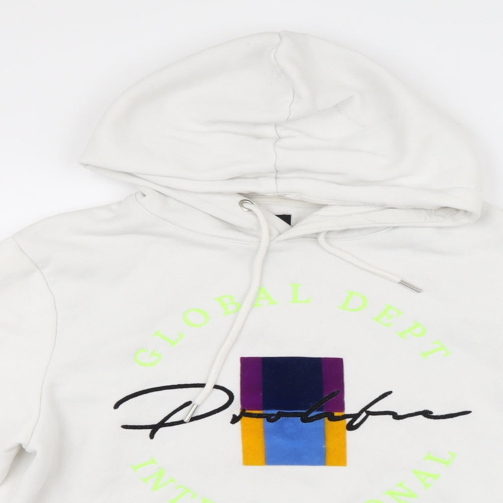 River Island Mens White  Fleece Pullover Hoodie Size M