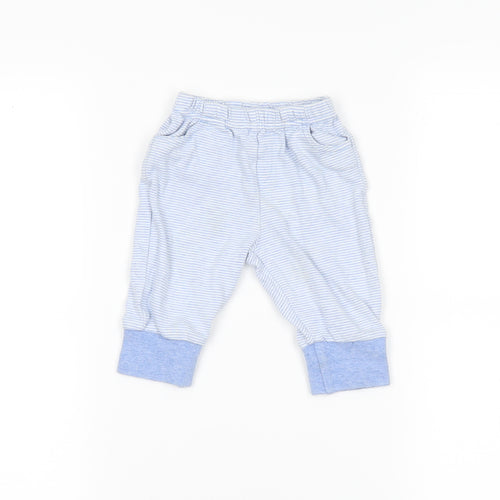 NEXT Baby Blue Striped Flannel Jogger Leggings Size 0-3 Months