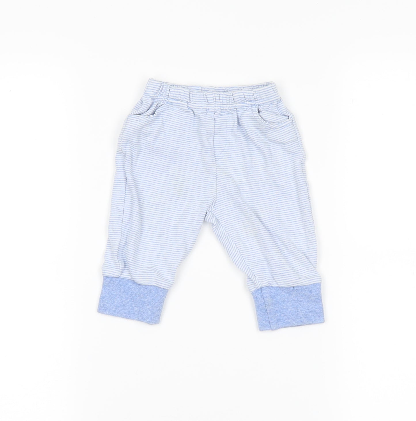 NEXT Baby Blue Striped Flannel Jogger Leggings Size 0-3 Months