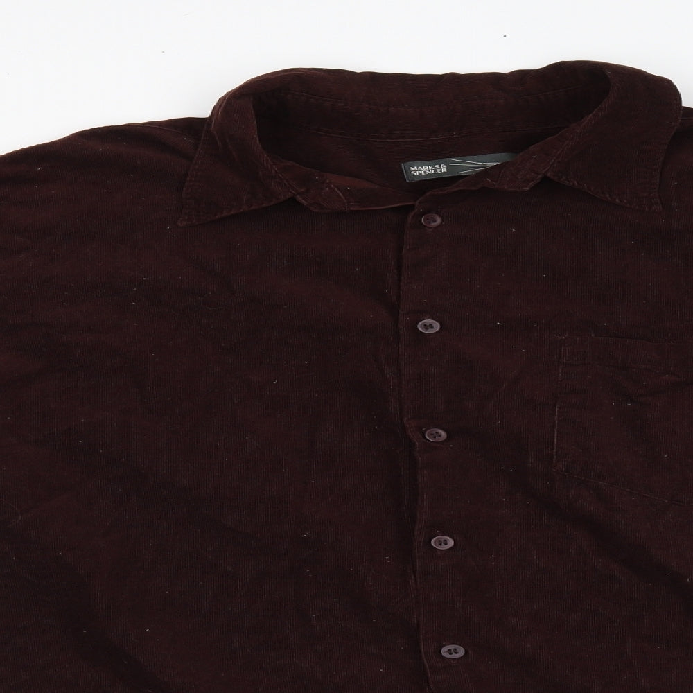 Marks & Spencer Mens Brown  Flannel  Button-Up Size L  - Cord