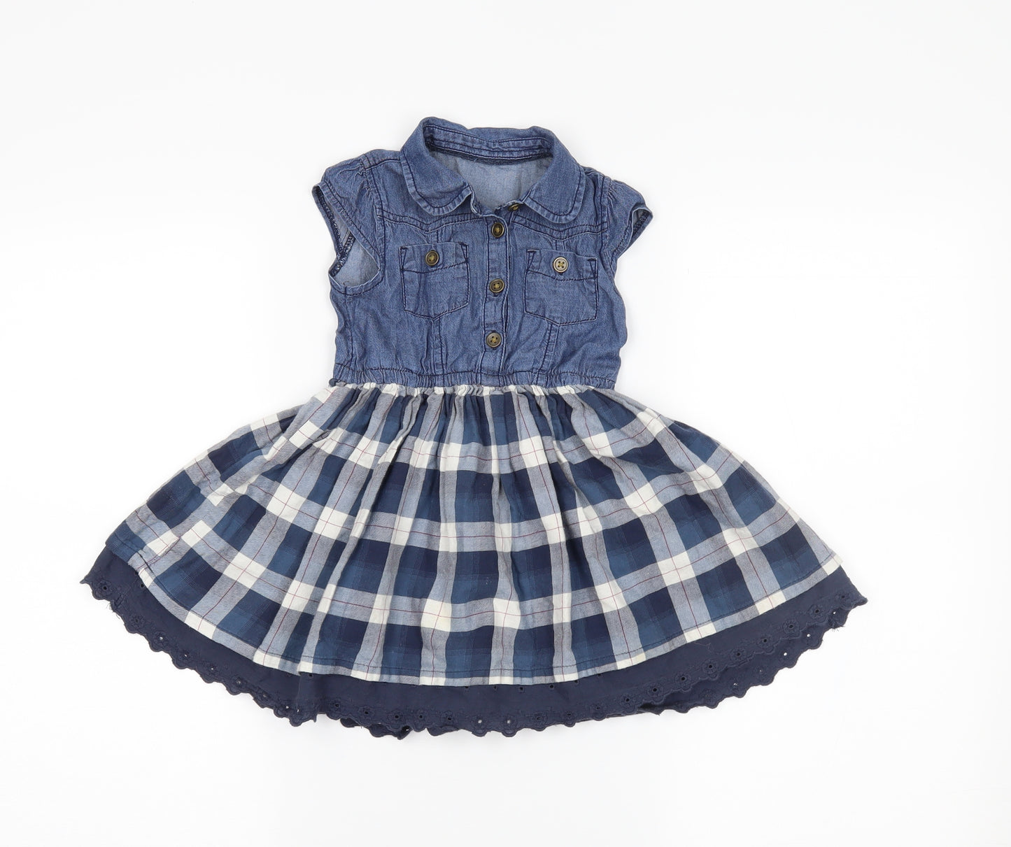 Matalan Girls Blue Check Denim Fit & Flare  Size 12-18 Months