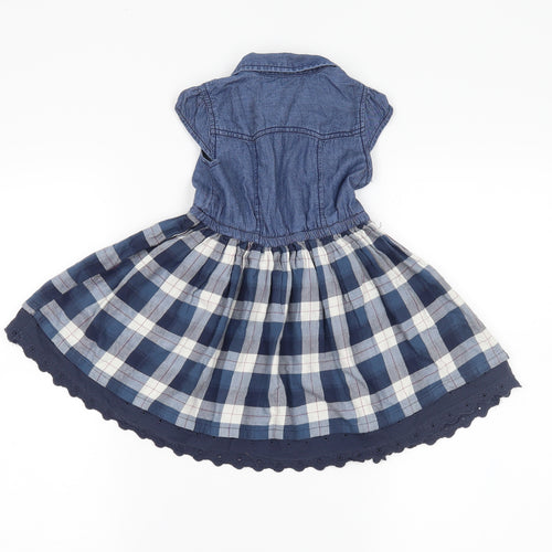 Matalan Girls Blue Check Denim Fit & Flare  Size 12-18 Months