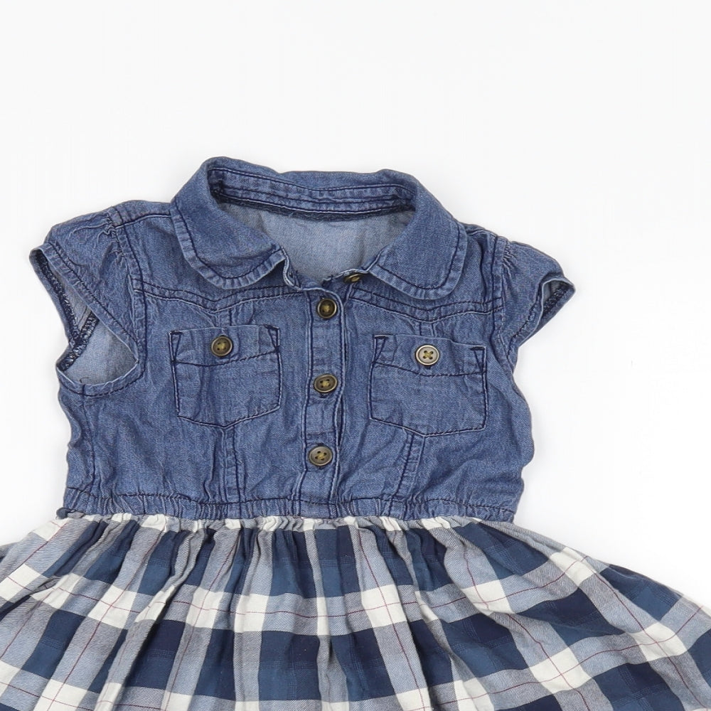 Matalan Girls Blue Check Denim Fit & Flare  Size 12-18 Months