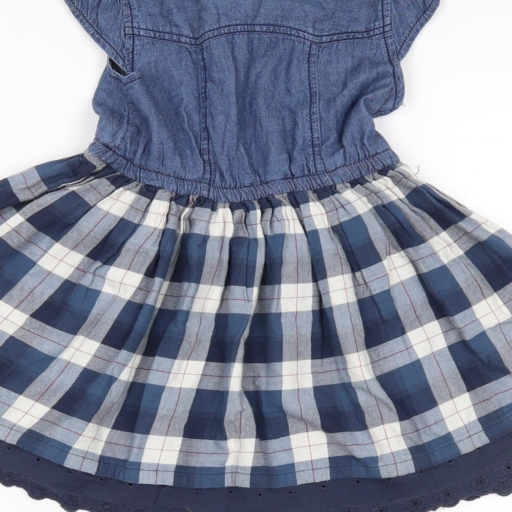 Matalan Girls Blue Check Denim Fit & Flare  Size 12-18 Months