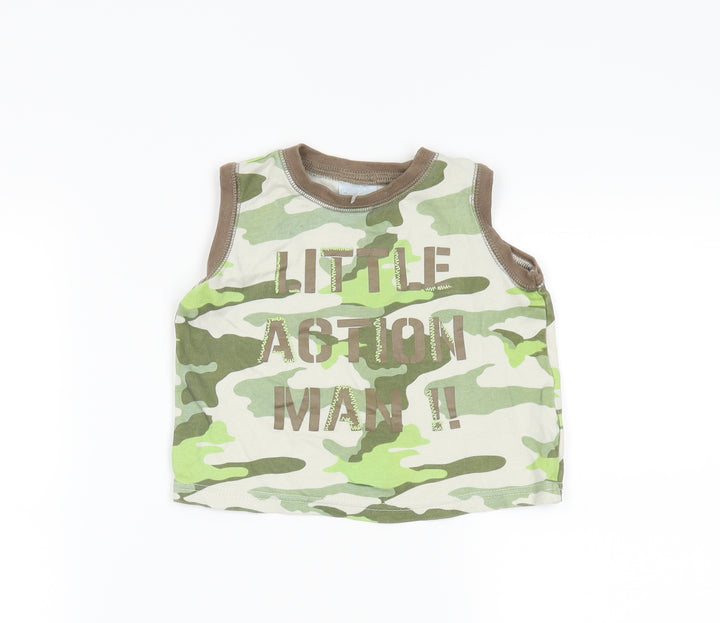 Tesco Baby Multicoloured Camouflage  Basic Tank Size 9-12 Months  - Little Action Man