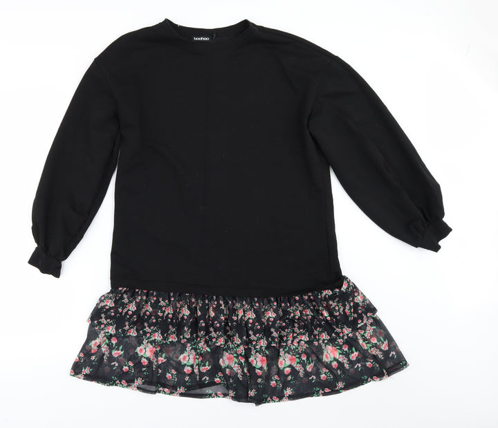 Boohoo Womens Black Pullover Sweatshirt Size 8 - Frilled hem