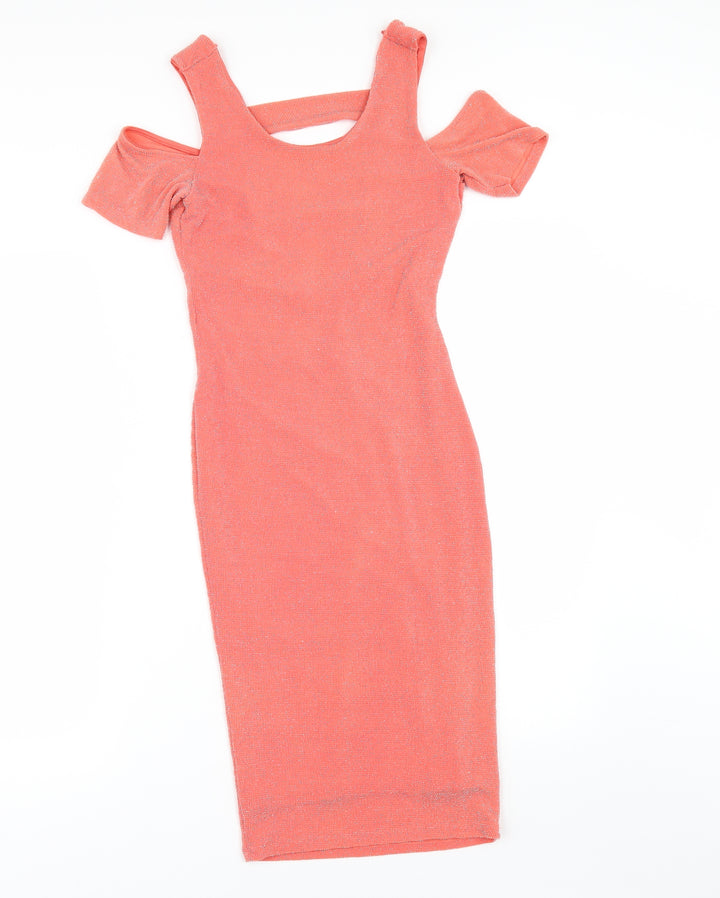 Miss Selfridge Womens Orange Bodycon Size 6 - COLD SHOULDER
