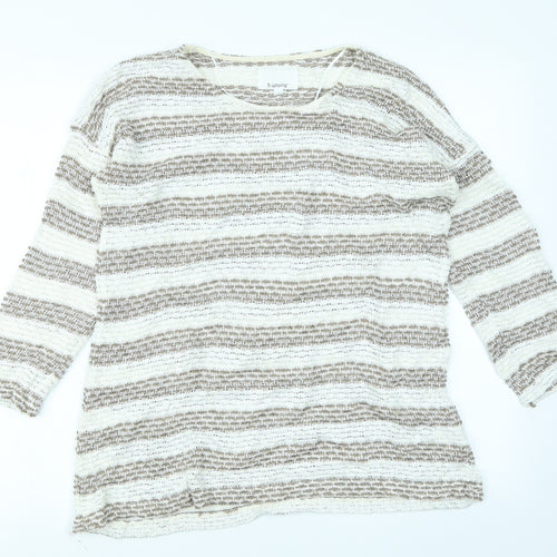 b. young Womens Brown Striped  Pullover Jumper Size L
