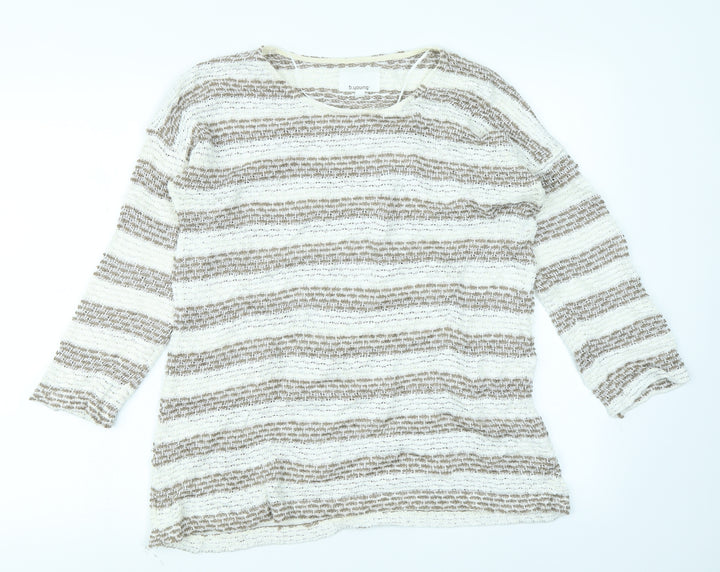 b. young Womens Brown Striped  Pullover Jumper Size L
