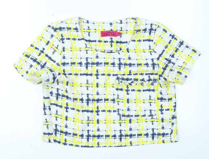Boohoo Womens Red Plaid Cropped T-Shirt Size 10 - Open back