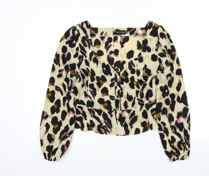 PRETTYLITTLETHING Womens Brown Animal Print  Basic Blouse Size 10