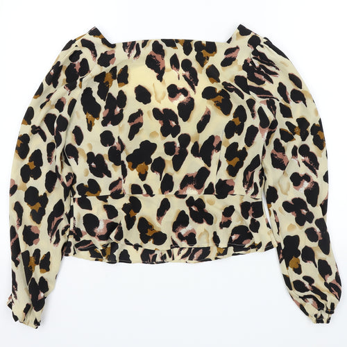 PRETTYLITTLETHING Womens Brown Animal Print  Basic Blouse Size 10