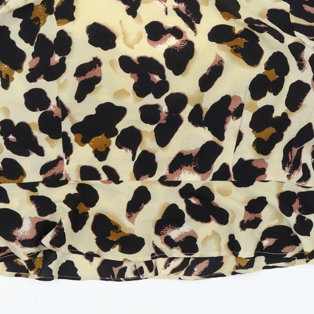 PRETTYLITTLETHING Womens Brown Animal Print  Basic Blouse Size 10