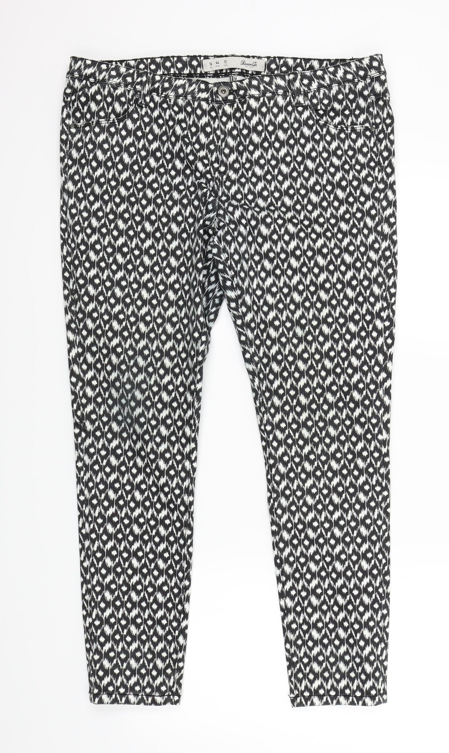 DENIN&CO Womens Black Geometric  Trousers  Size 16 L29 in