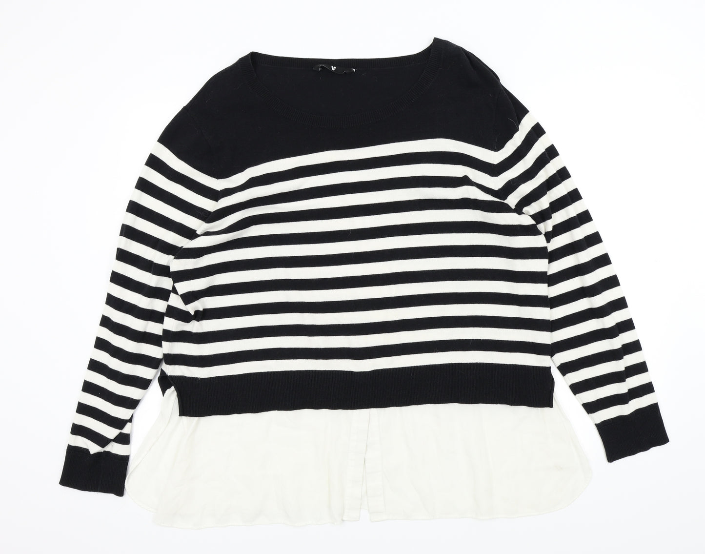 Evans Womens Black Striped  Pullover Jumper Size 24  - Shirt collar and hem