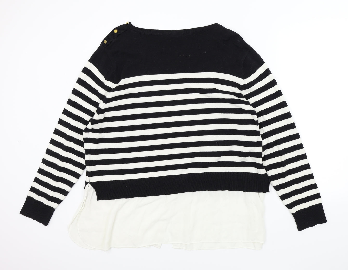 Evans Womens Black Striped  Pullover Jumper Size 24  - Shirt collar and hem
