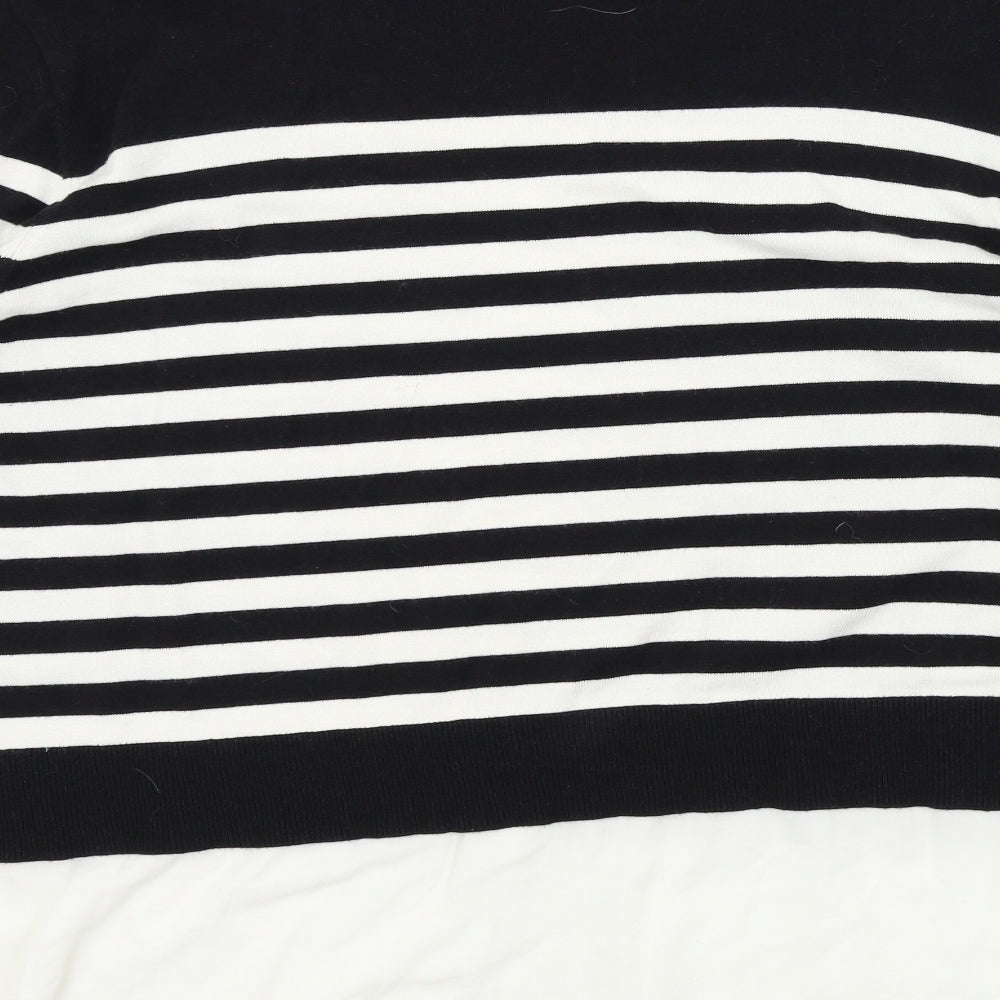 Evans Womens Black Striped  Pullover Jumper Size 24  - Shirt collar and hem