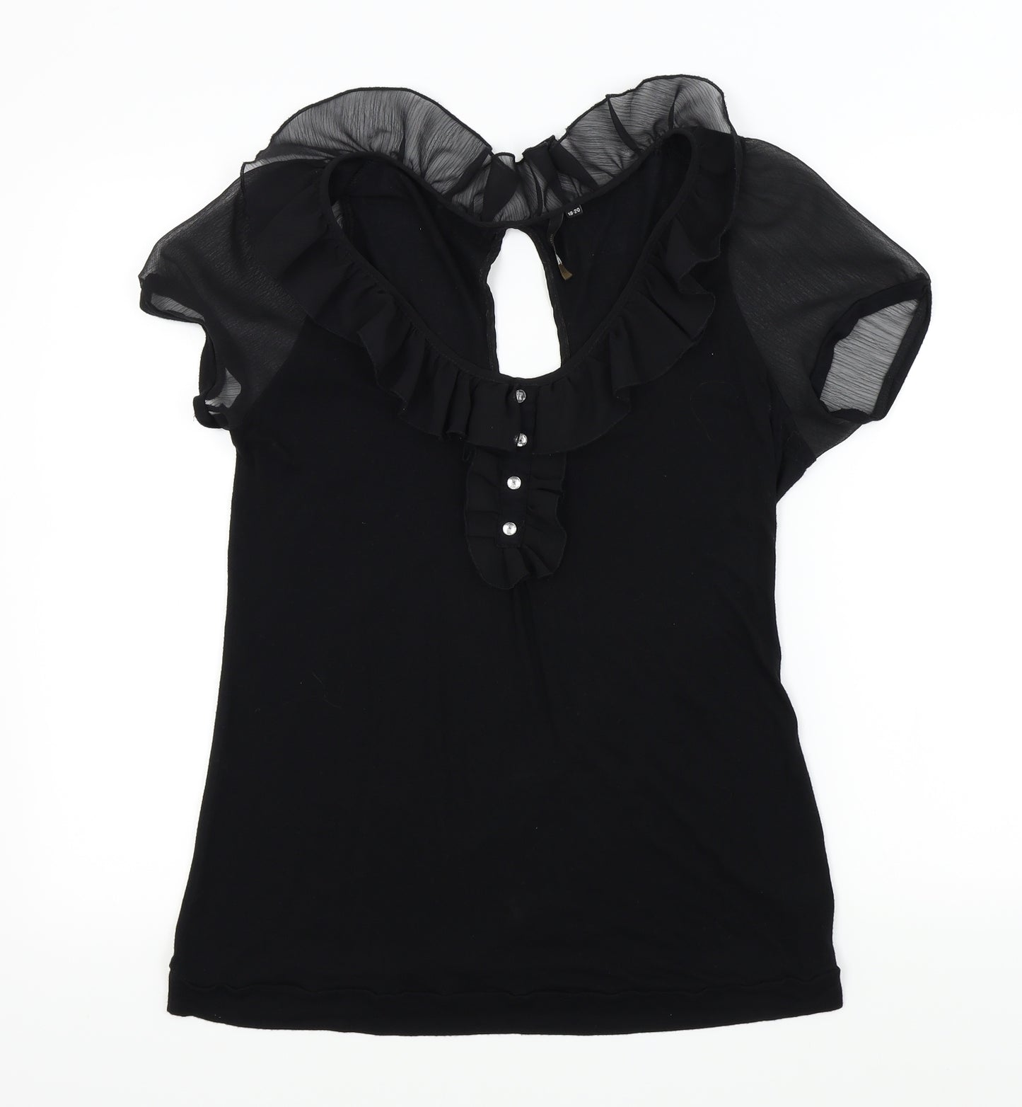 E-vie Womens Black Colourblock  Basic T-Shirt Size 20  - Frill Detail