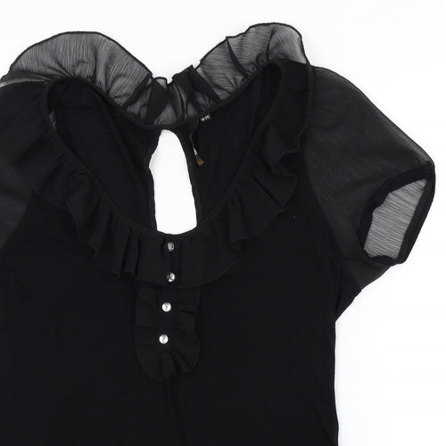 E-vie Womens Black Colourblock  Basic T-Shirt Size 20  - Frill Detail