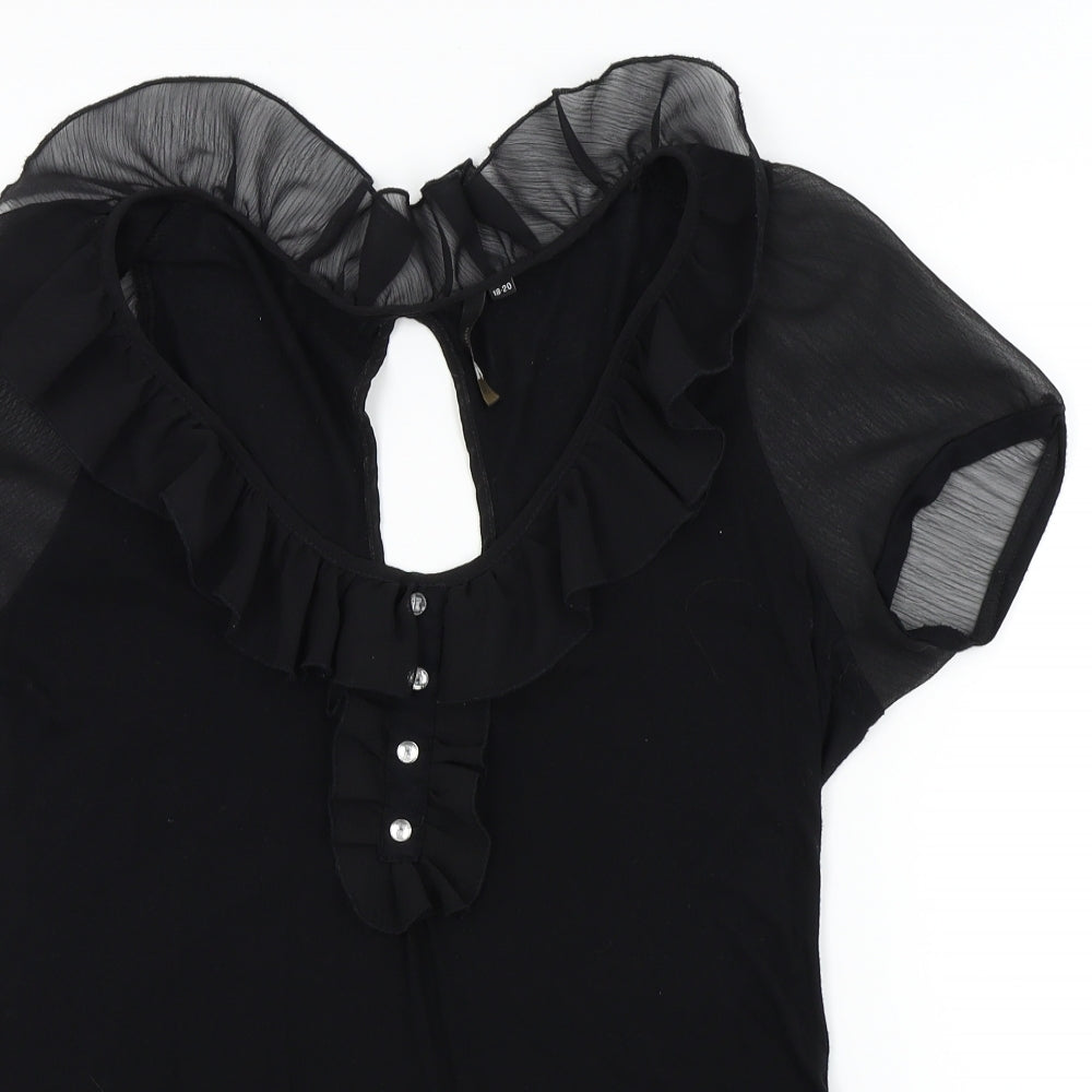 E-vie Womens Black Colourblock  Basic T-Shirt Size 20  - Frill Detail