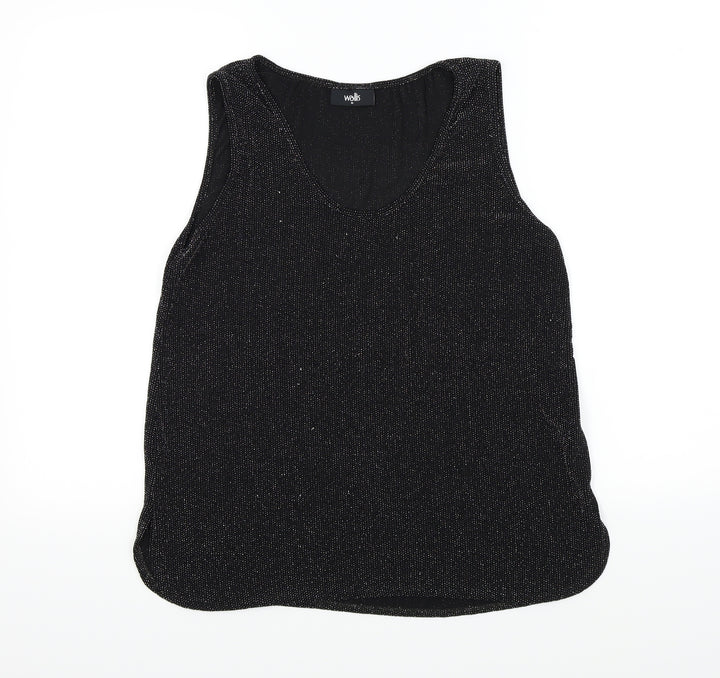 Wallis Womens Black Colourblock  Basic T-Shirt Size M  - sparkle detail