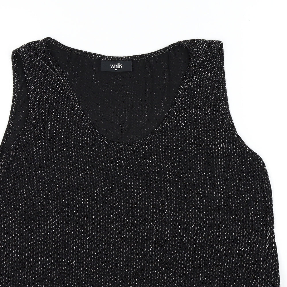 Wallis Womens Black Colourblock  Basic T-Shirt Size M  - sparkle detail