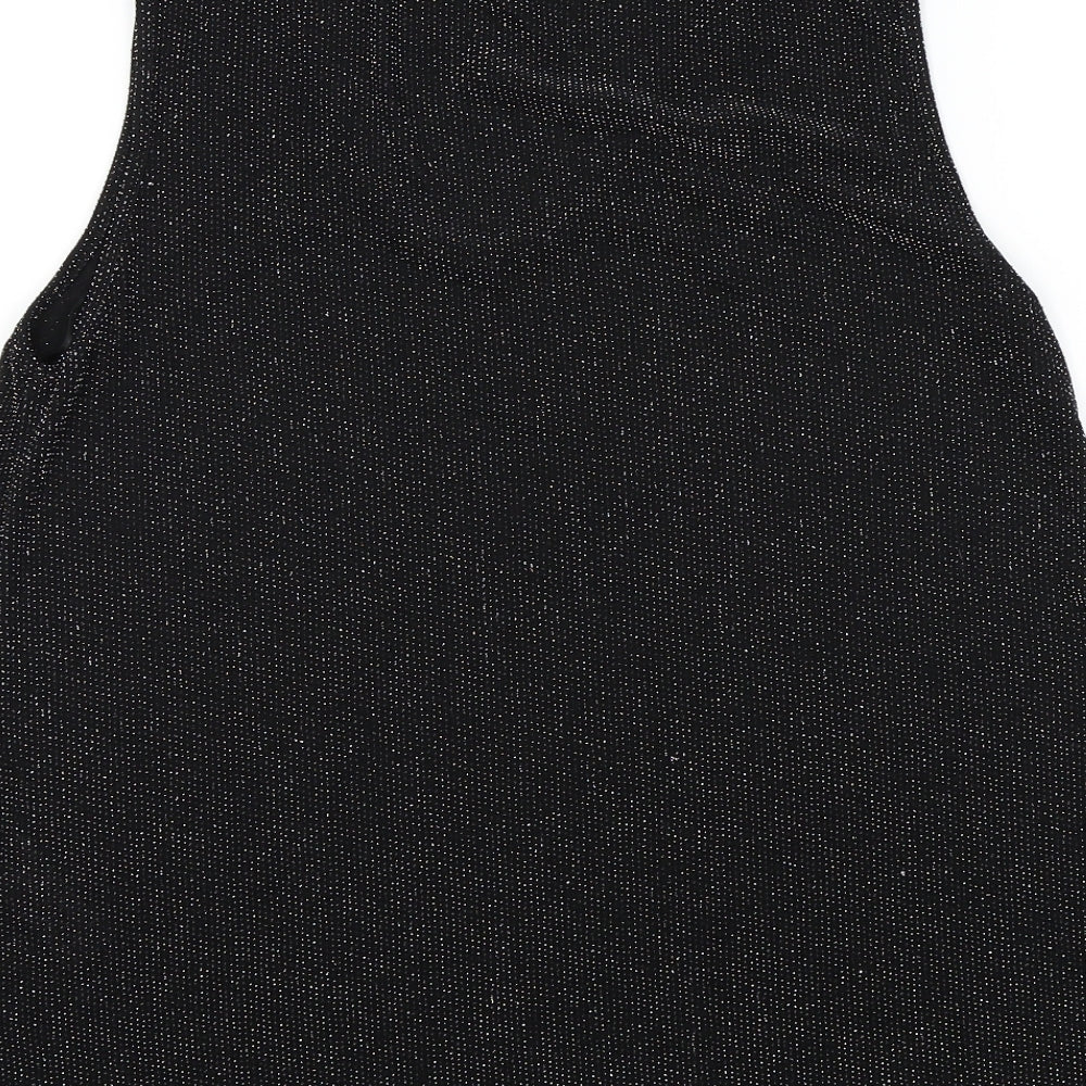Wallis Womens Black Colourblock  Basic T-Shirt Size M  - sparkle detail