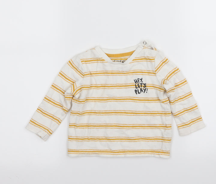 fred&flo Boys White Striped  Basic T-Shirt Size 6-9 Months