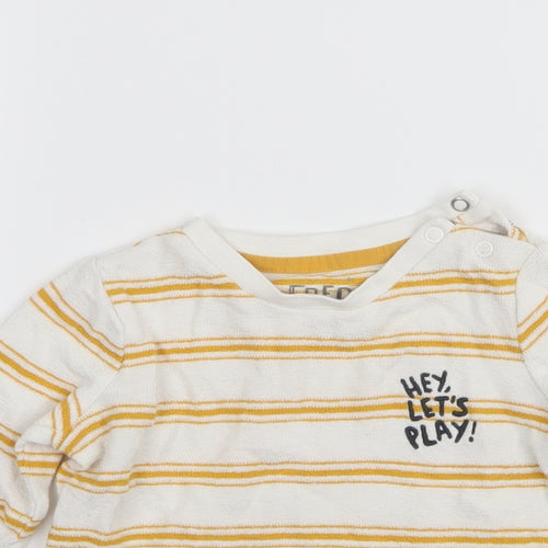 fred&flo Boys White Striped  Basic T-Shirt Size 6-9 Months
