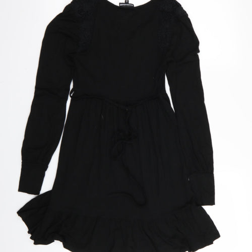 Warehouse Womens Black Floral  T-Shirt Dress  Size 8