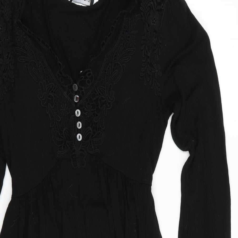 Warehouse Womens Black Floral  T-Shirt Dress  Size 8