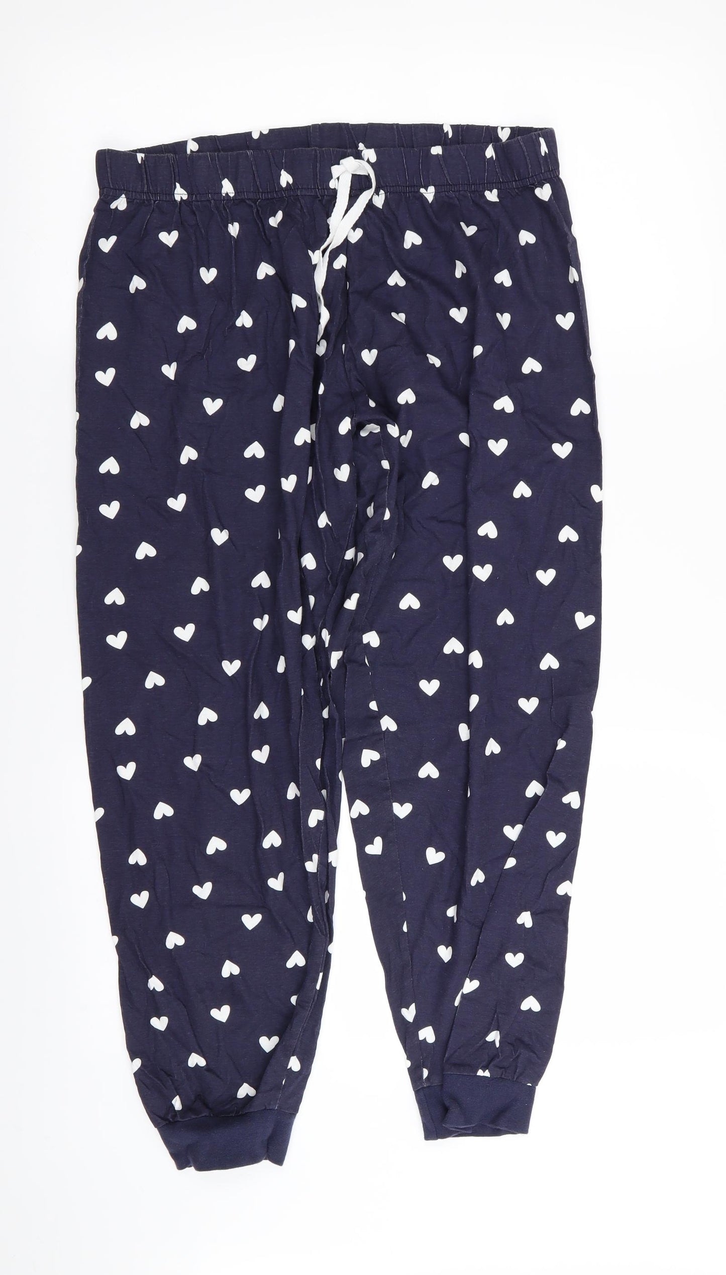Primark Womens Blue Solid  Babydoll Pyjama Pants Size 12  - Heart Detail