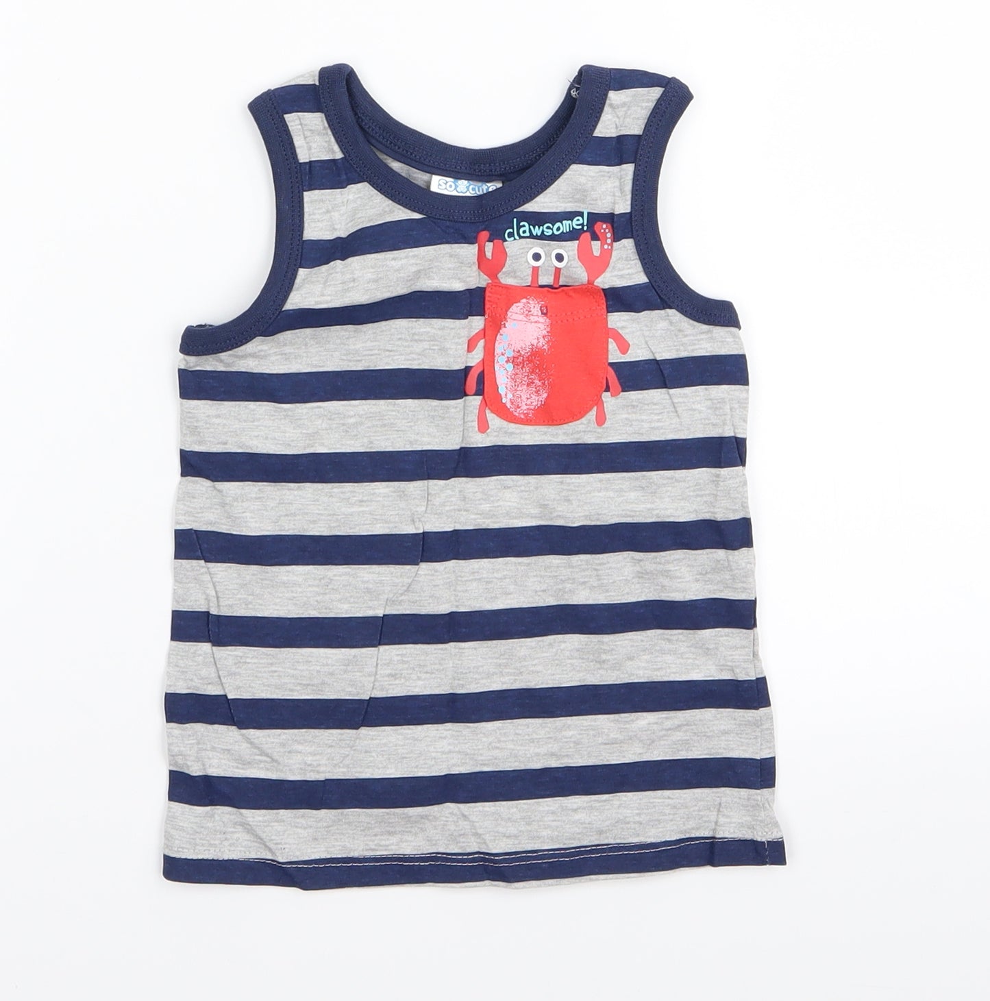 so cute Boys Grey Striped  Basic Tank Size 18-24 Months