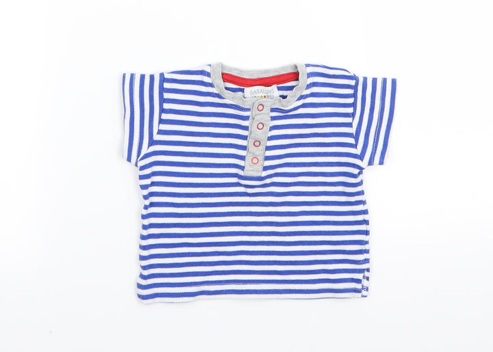 BABLUNO Boys Blue Striped  Basic T-Shirt Size 3-6 Months