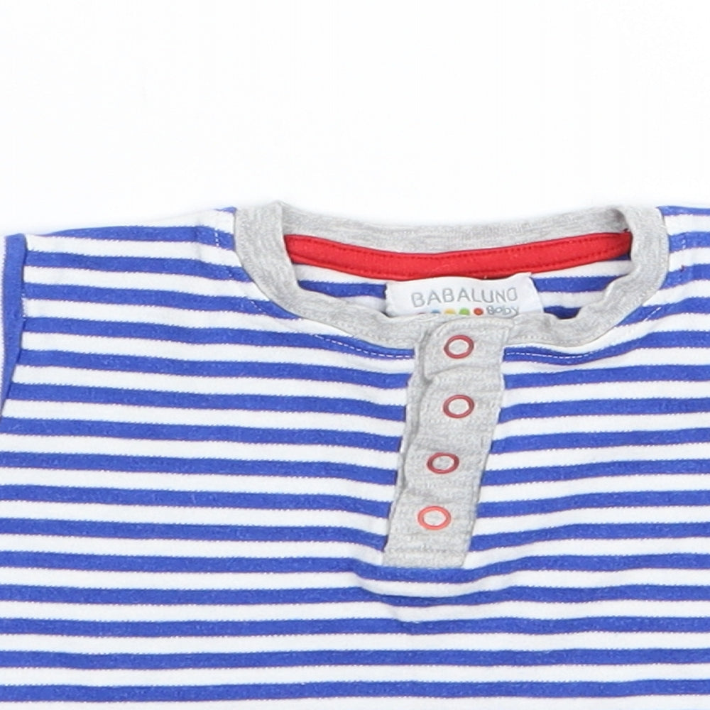 BABLUNO Boys Blue Striped  Basic T-Shirt Size 3-6 Months