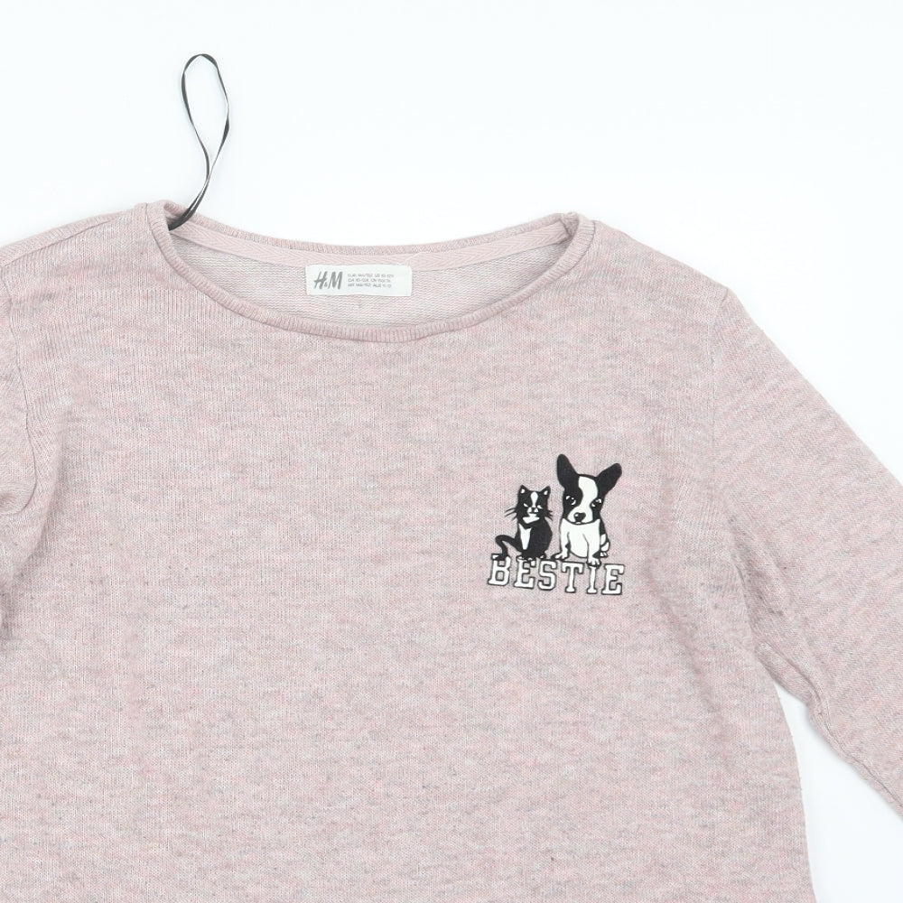 H&M Girls Pink  Knit Pullover Jumper Size 11-12 Years