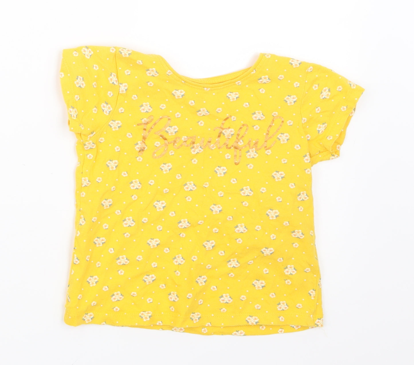 Primark Girls Yellow Floral  Basic T-Shirt Size 4-5 Years