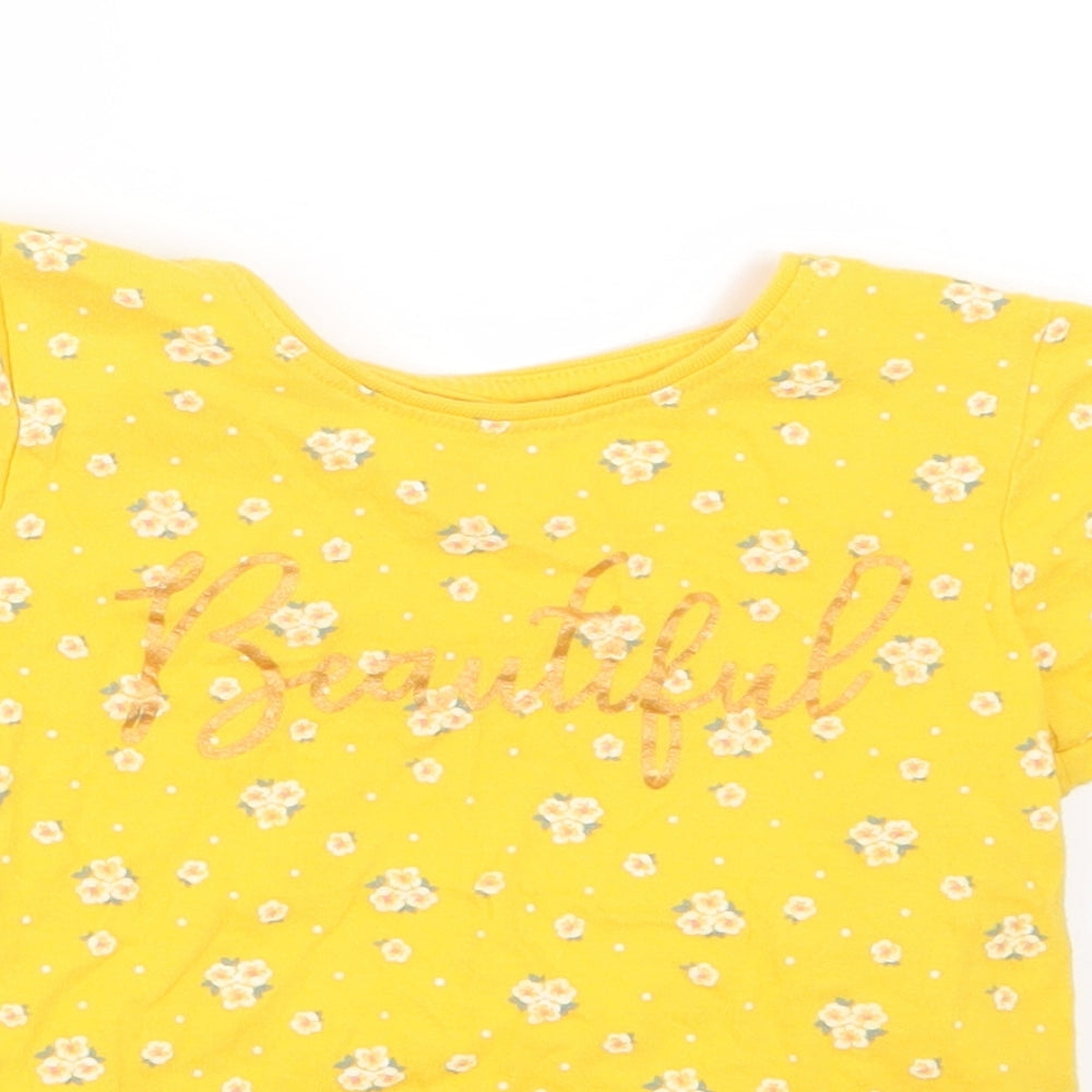 Primark Girls Yellow Floral  Basic T-Shirt Size 4-5 Years