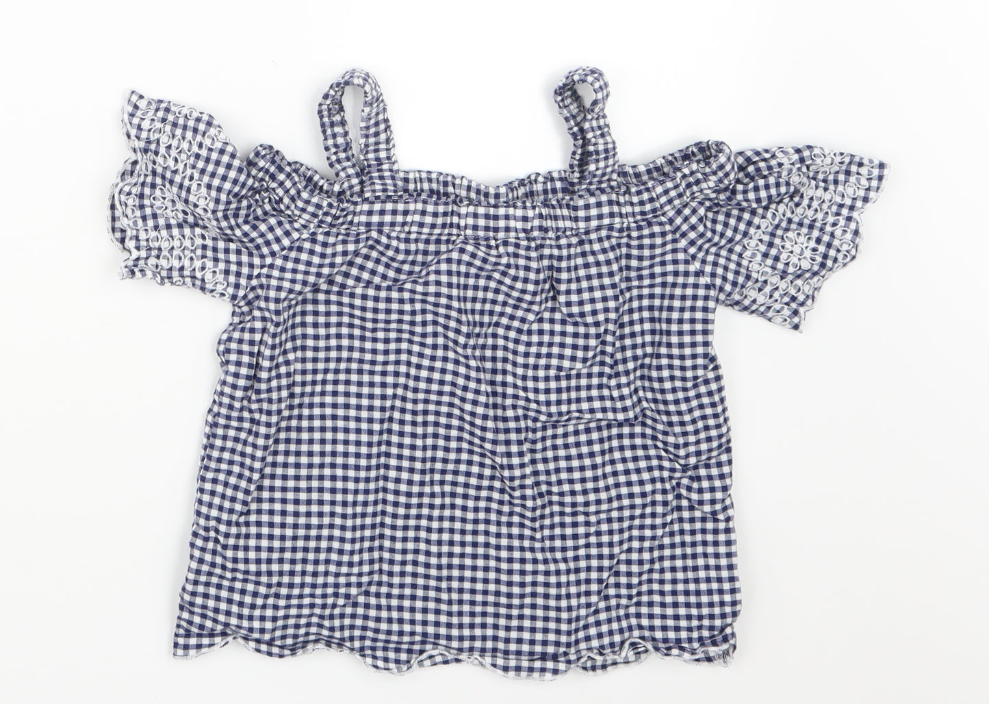 F&F Girls Blue Check  Basic T-Shirt Size 3-4 Years