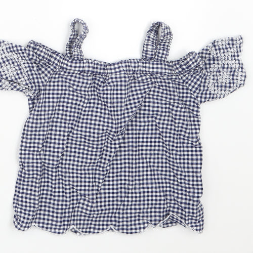 F&F Girls Blue Check  Basic T-Shirt Size 3-4 Years