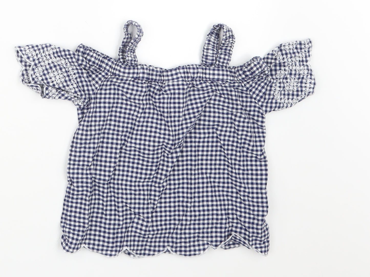 F&F Girls Blue Check  Basic T-Shirt Size 3-4 Years