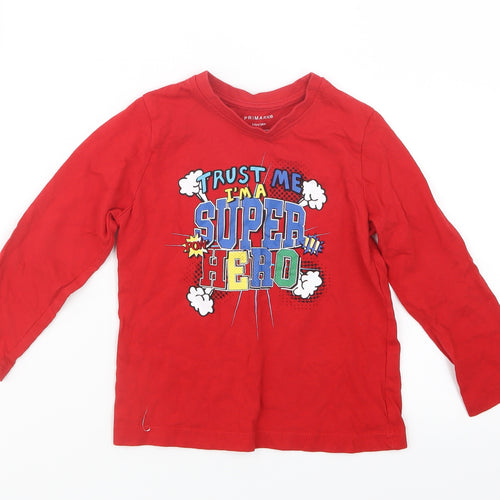 Primark Boys Red   Basic T-Shirt Size 3-4 Years